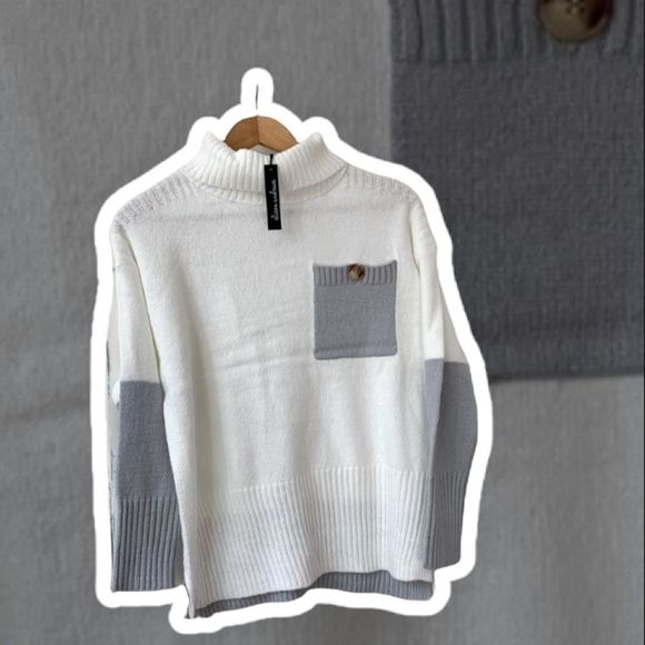 NWT - ALISON ANDREWS || Two Tone Asymmetrical Pocket Sweater - Picture 3 of 5